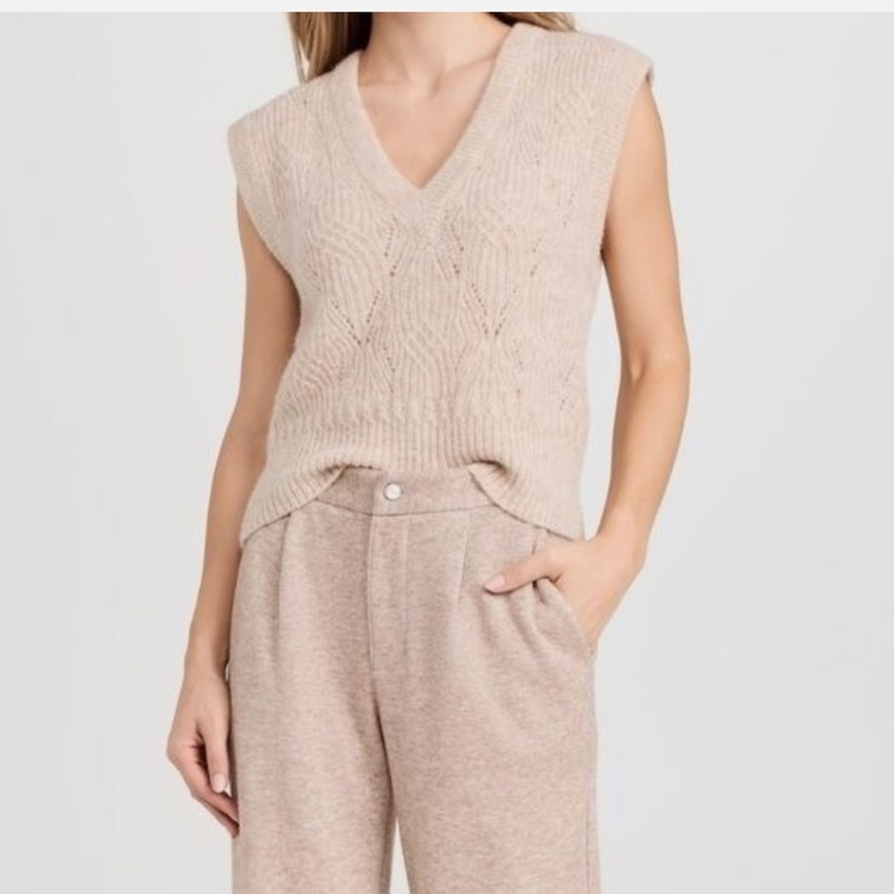 Veronica Beard Sweater Arida Alpaca Merino Wool Knit Vest beige size xl women